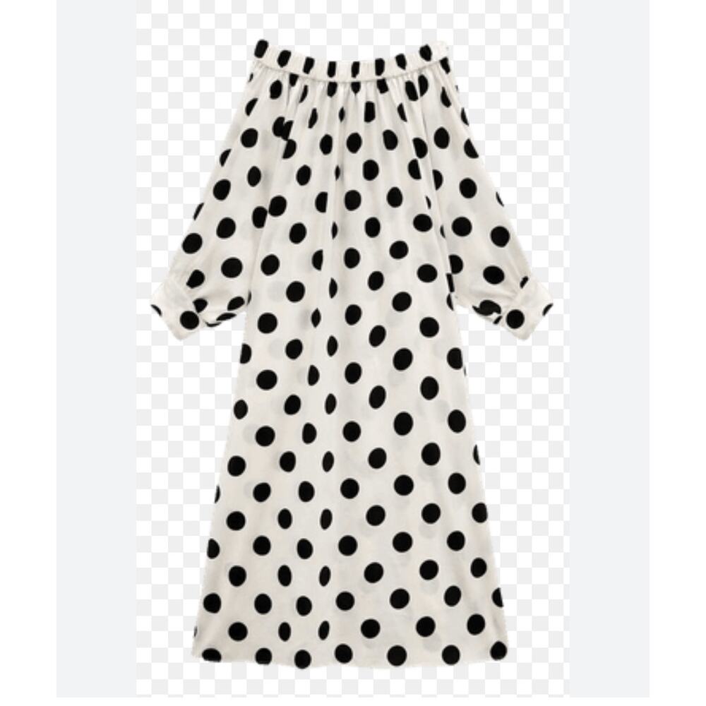 Uoozee Artsy Polka Dot Off Shoulder Tent Dress XL Lagenlook Kaftan Asymmetrical - Picture 2 of 14
